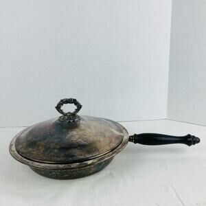 VTG Marshall Field & Co Silver Plate Round Chafing Dish Wood Handle EPC Culinary